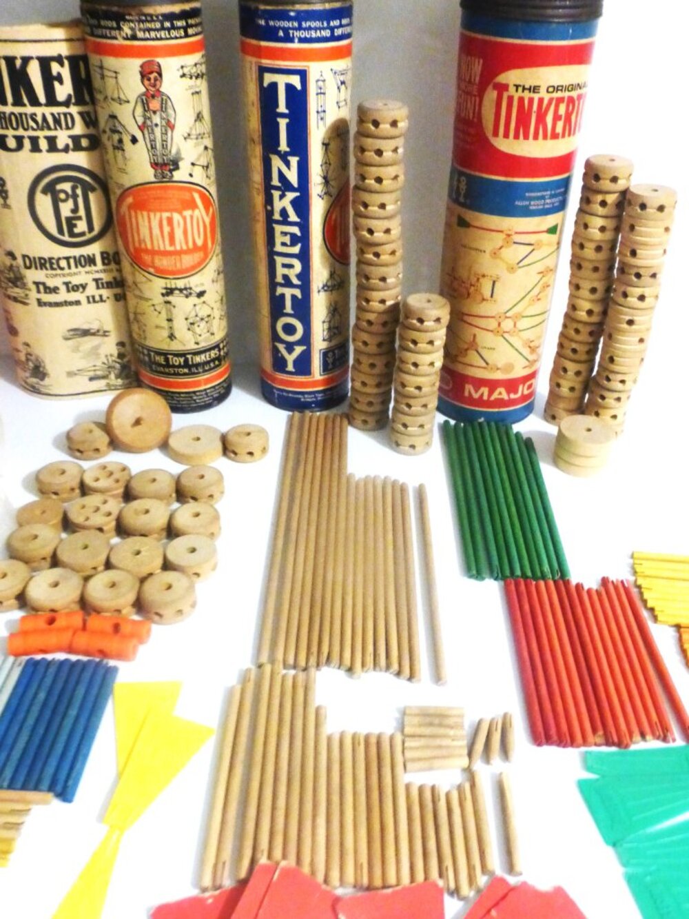 1960'S TINKERTOY The Wonder Builder FINGER MAGIC Wood Spools Construction Build